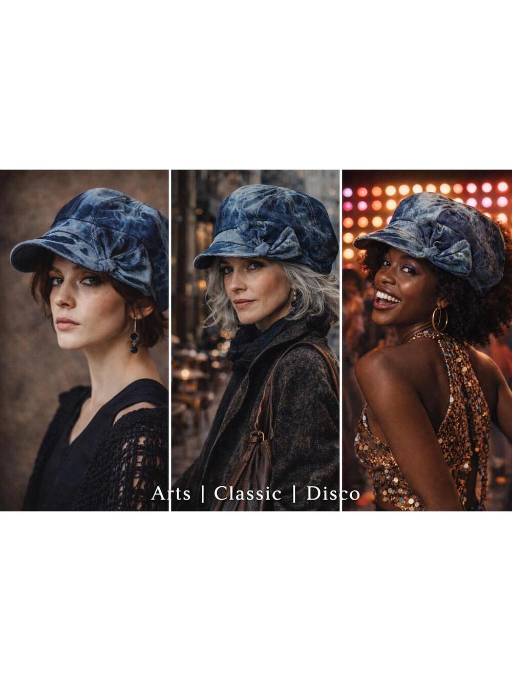 Vintage Acid Wash Denim Newsboy Hat with Side Knot – Boho Chic Baker Cap